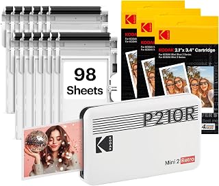 KODAK Mini 2 Retro 2x3 Portable Photo Printer, 4PASS, 98 Sheets, White | Bluetooth, iPhone & Android Smartphone Compatible, Smudge-Proof, Water-Resistant, Fade-Resistant