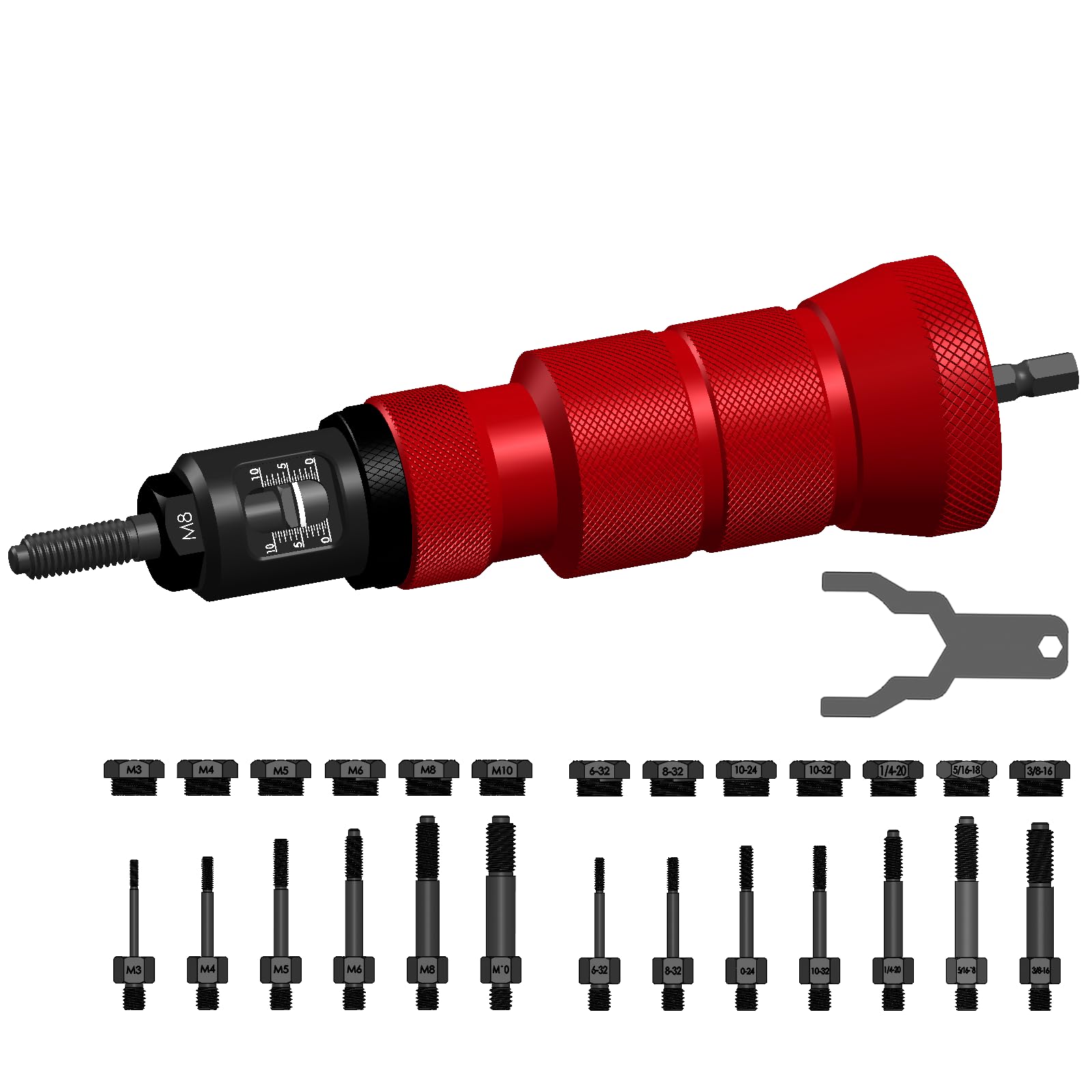CORWIN X1 Pull-to-Stroke Rivet Nut Drill Adapter, M3-M10 & 6-32 to 3/8-16 | No n
