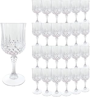 LEYIQU 24Pack Plastic Wine Glasses, 7oz Vintage Goblets for Wedding | Unbreakable Crystal Style Reusable Stemware, Elegant Clear Drinking Glass for Party Anniversary & Holiday Celebration
