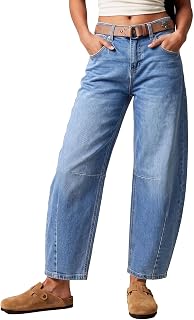 Sidefeel Women's Barrel Jeans Wide Leg Mid Rise Y2k Ankle Denim Pants