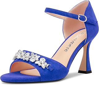 Castamere Women's Half Open Heel Pointed Toe Ankle Strap Diamante Crystal Sandals Wedding Prom 8.5 CM Heels