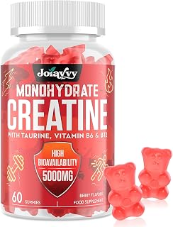 Creatine Monohydrate Gummies 5000mg Per Serving for Men & Women, Enhanced with Taurine & Vitamin B6, Berry Flavor (60 Count (Pack of 1))
