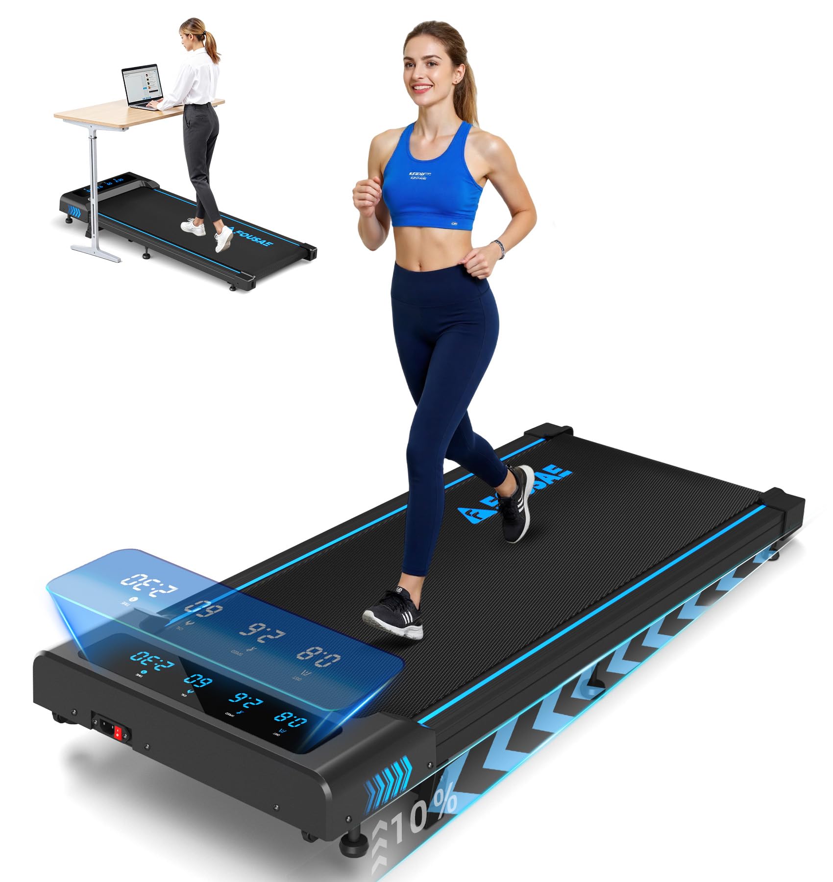Walking Pad with 10% Incline for Home, 6.2MPH Under Desk Treadmill with Full Scr