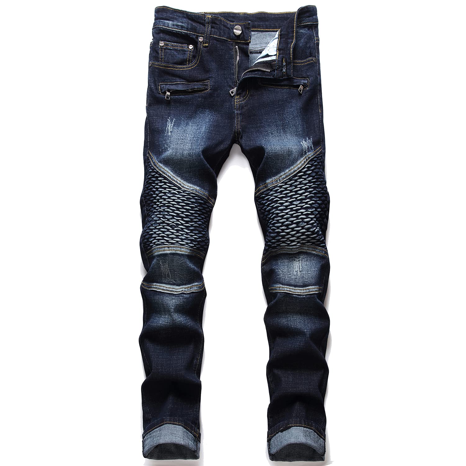 RXXKKK Men's Classic Zip Up Jeans Regular Fit Flex