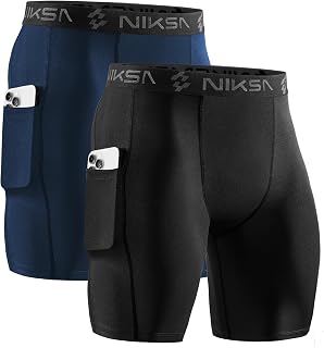 Niksa 1/3 Pieces Men's Running Tights Short Tights Men's Workout Shorts with Cell Phone Pocket Quick Dry Breathable Shorts