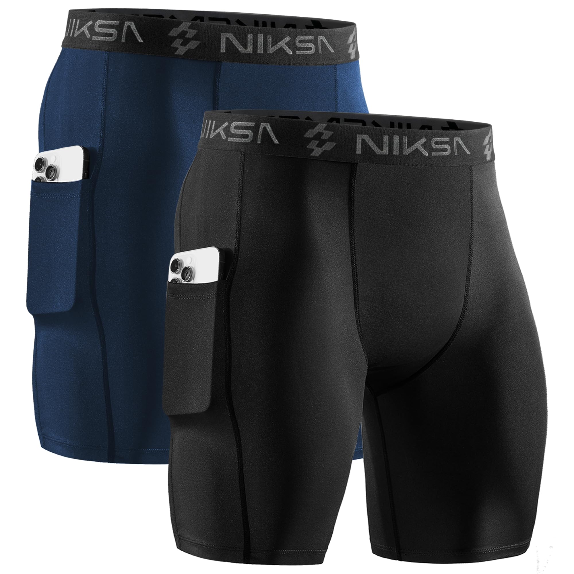 Niksa 1/3 Pieces Men's Running Tights Short Tights Men's Workout Shorts with Cel