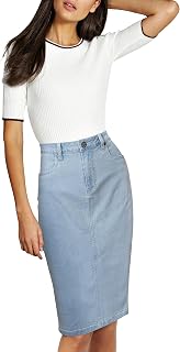 Lexi Womens Stretch Pencil Skirts with Functional Pockets, A Line & Destructed Mini Denim Skirts