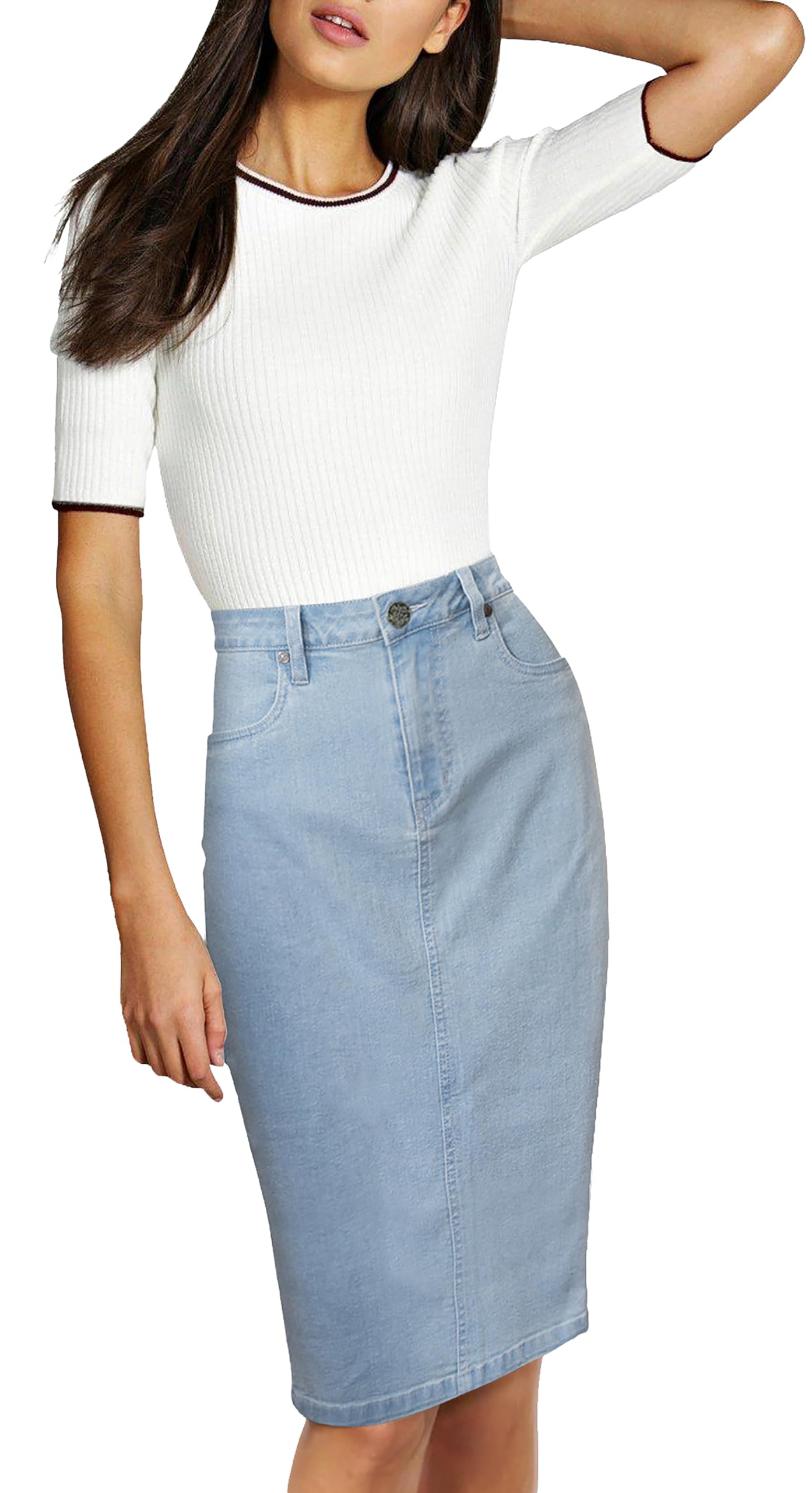 Lexi Womens Stretch Pencil Skirts with Functional Pockets, A Line & Destructed M