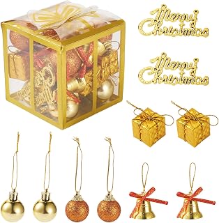 Christmas Tree Decorations Set of 26 Christmas Tree Decorations Gift Box with Bell Christmas Round Hanging Decorations for Christmas Tree Party Wedding Decoration Gold