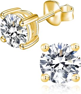 IMOLOVE Moissanite Stud Earrings with 0.6ct-3ct D Color Round Cut Lab Created Diamond Earrings in Sterling Silver with 18K White Gold Plated for Women Men