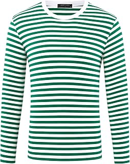 uxcell Men's Striped T Shirt Crew Neck Long Sleeve Casual Cotton Pullover Tee Top