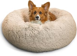 Best Friends by Sheri Original Calming Donut Dog Bed, Taupe, Medium, 30" | Machine-Washable Cover, Shag Faux Fur, Orthopedic Support, Sense of Security, Water-Resistant Base, Medium Dogs Up to 45 lbs