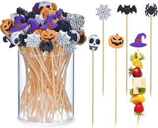 JtmyAota 100 Pack Halloween Cocktail Picks, Halloween Party Supplies | 4.7 Inch Fancy Toothpicks for Cake Dessert Food Valentines Wedding Halloween Party Decorations