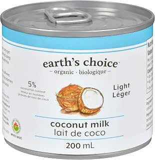 Earth's Choice Organic Coconut Milk (Light), 5% Fat, Non GMO, Vegan, Paleo, Keto Friendly, BPA Free, 200ml
