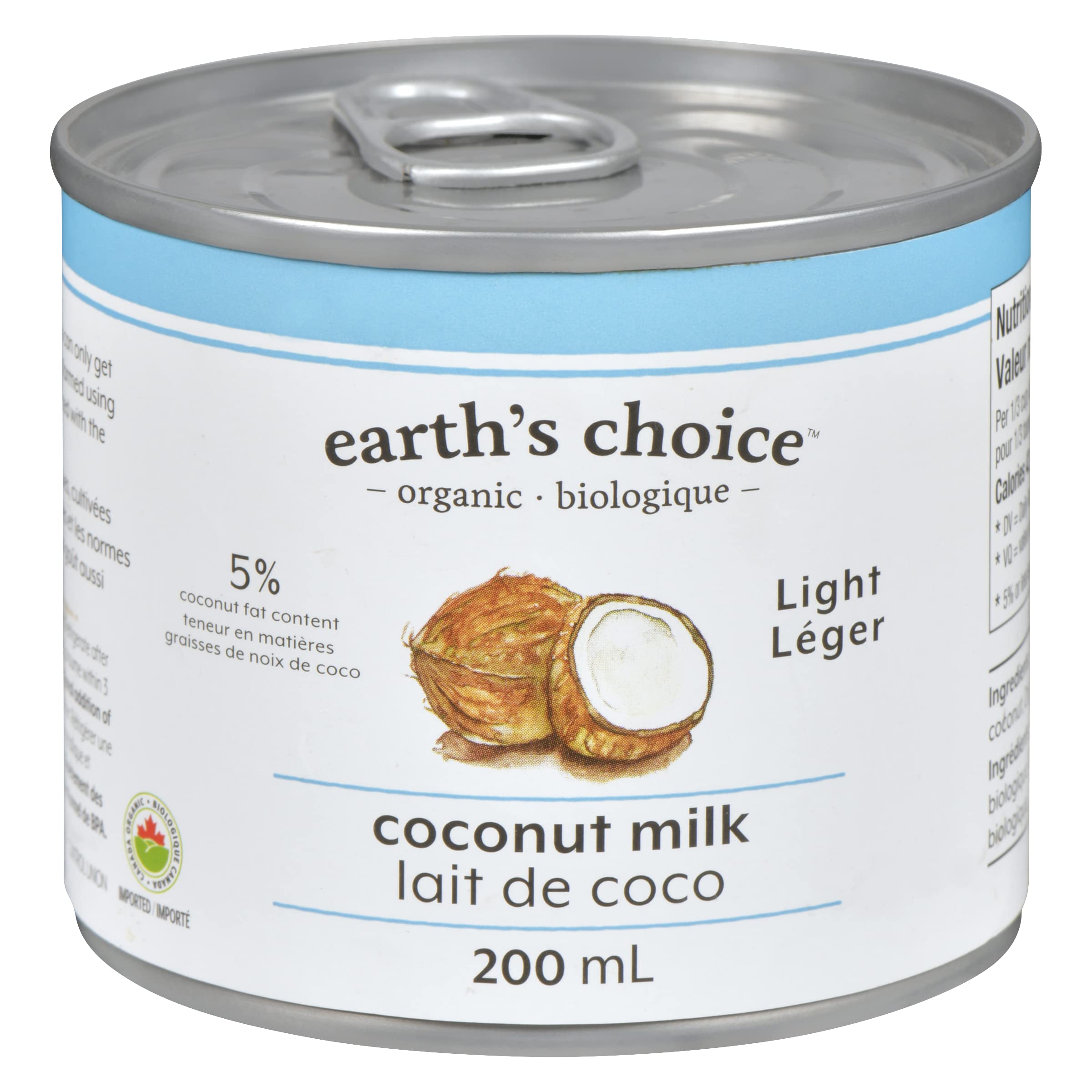 Earth's Choice Organic Coconut Milk (Light), 5% Fat, Non GMO, Vegan, Paleo, Keto