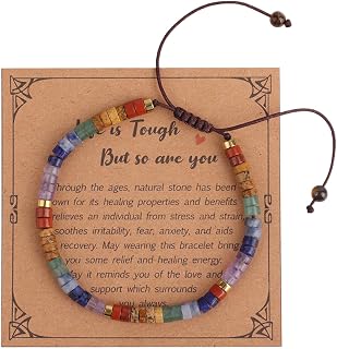 Natural Stone Bracelet, Colorful 7 Chakra Bracelet Encouragement Beaded Crystal Charm with Card for Women Meditation Calm & Comfort Gift