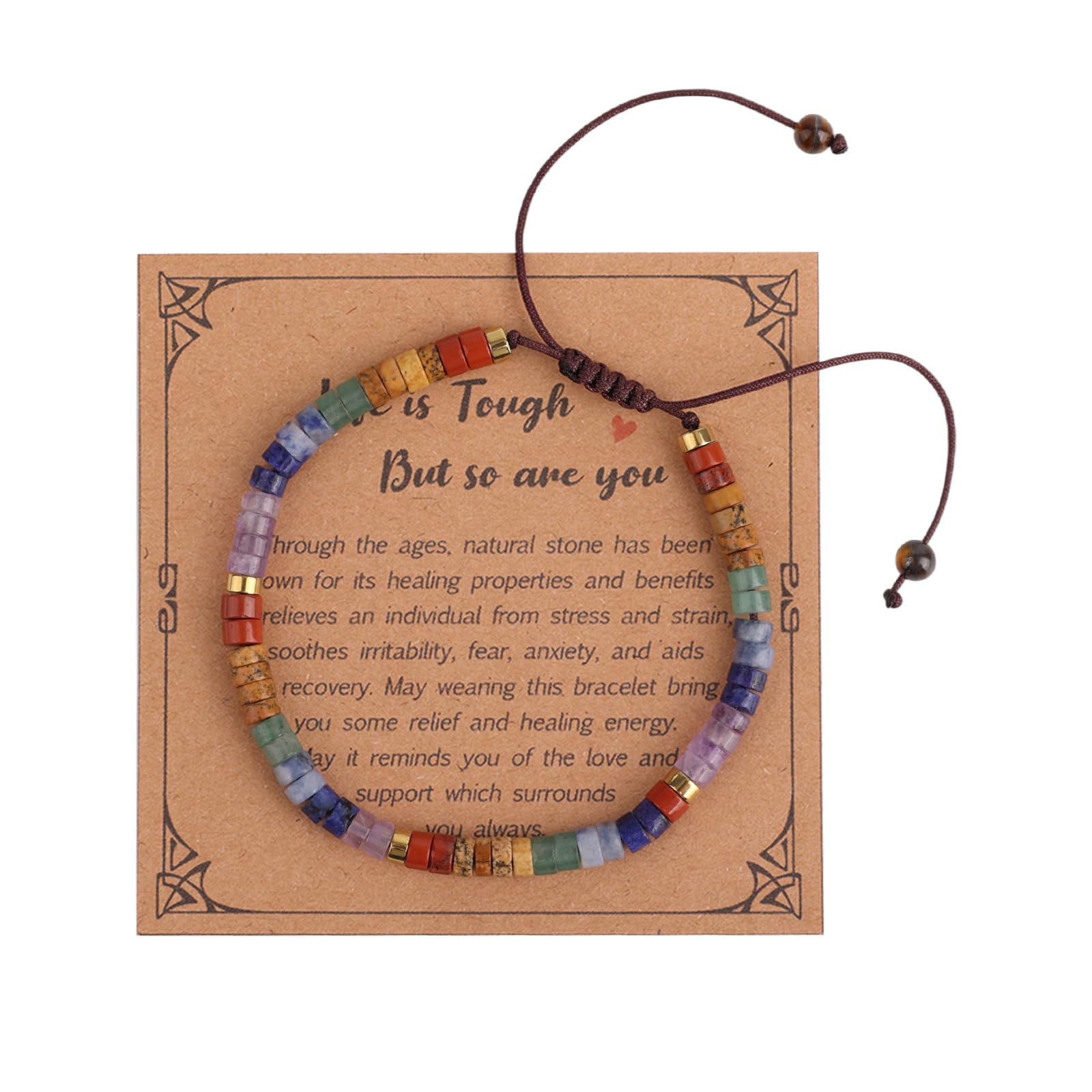 Natural Stone Bracelet, Colorful 7 Chakra Bracelet Encouragement Beaded Crystal 