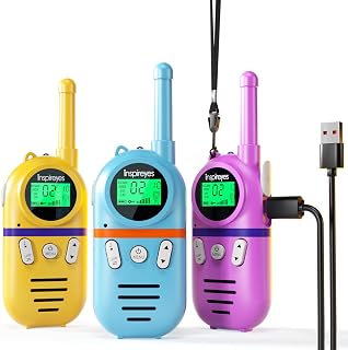 Inspireyes Kids Walkie Talkies, Rechargeable 3 Pack Long Range 2-Way Radios | Toys for Boys Girls 3–12, 48H Battery, Clear Audio, VOX Hands Free, Flashlight, Camping Toy, Hiking, Birthday Christmas Gift