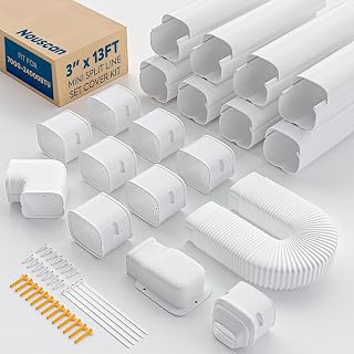 Nouscan 3" 13Ft Mini Split Line Set Cover, Decorative Line Hide Kit, White | Protective AC Lineset Cover with Flexible Duct, Upgrade PP Pipe for Minisplit Air Conditioner, Central AC, HVAC and Heat Pump