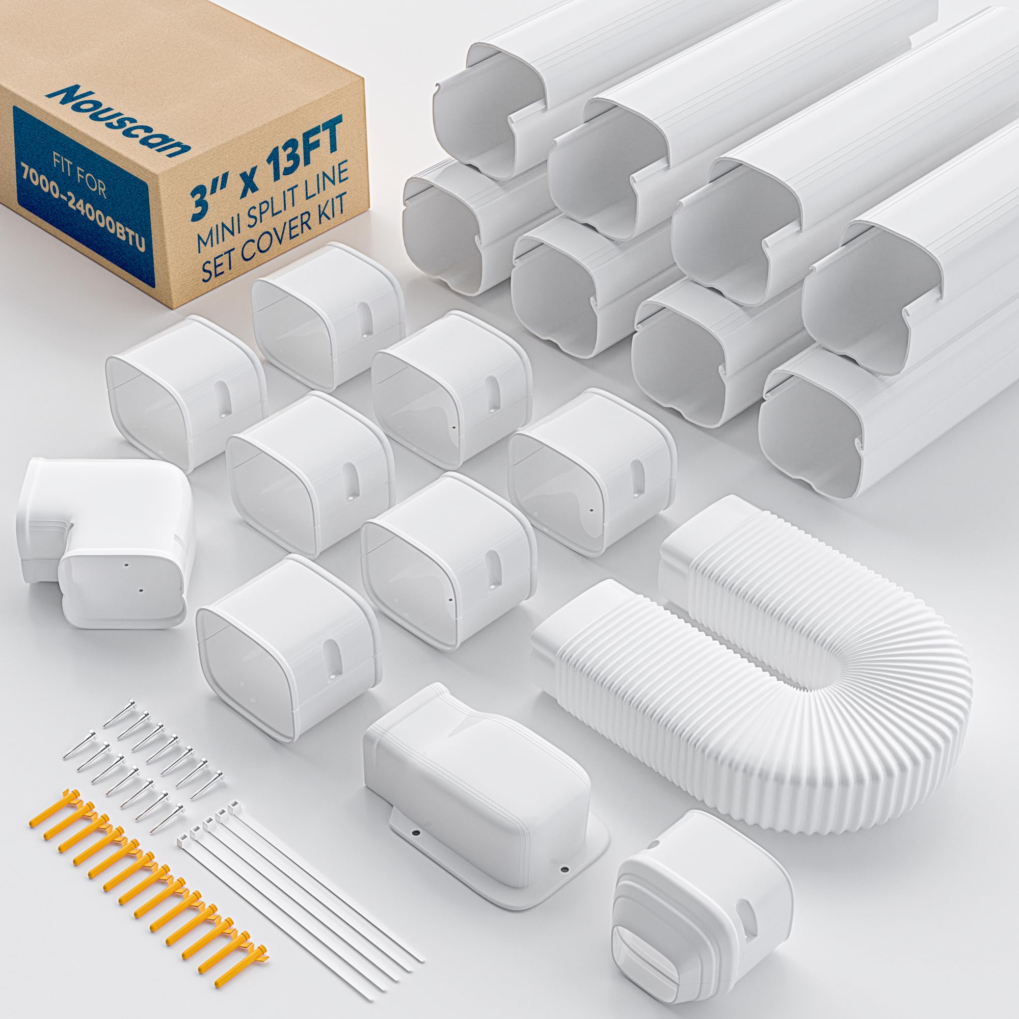 Nouscan 3" 13Ft Mini Split Line Set Cover, Decorative Line Hide Kit, White | Pro