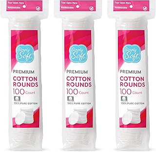 Medline Simply Soft Cotton Rounds (300 Count), 100% Cotton Absorbent and Textured Cotton Pads, Lint-Free