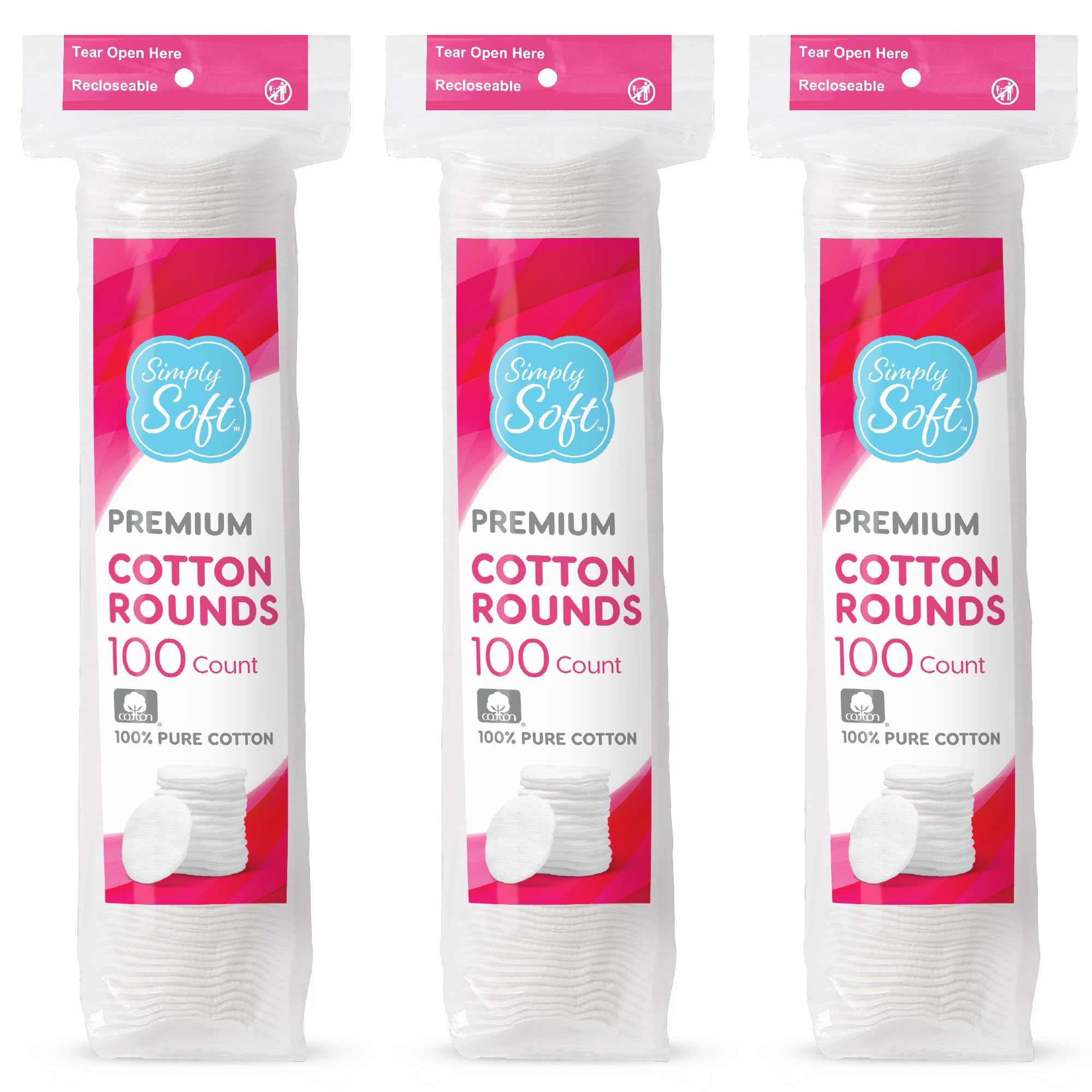 Medline Simply Soft Cotton Rounds (300 Count), 100% Cotton Absorbent and Texture