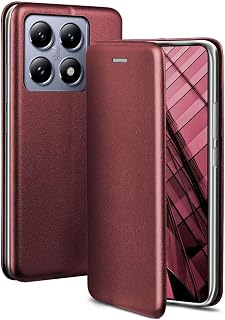 Business Case for Xiaomi 14T Pro, Foldable Mobile Phone Case with Stand Function, Flip Case Cover, Thin, PU Leather Case with Card Slot, 360 Degree Protective Case, Wine Red