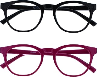 OPULIZE BLU Blue Light Blocking Reading Glasses for Women Men, Cool Round Frame with Anti-Glare Computer and Gaming Eyewear, UV and Eyestrain Protection, Black Pink +3.50 (Pack of 2)