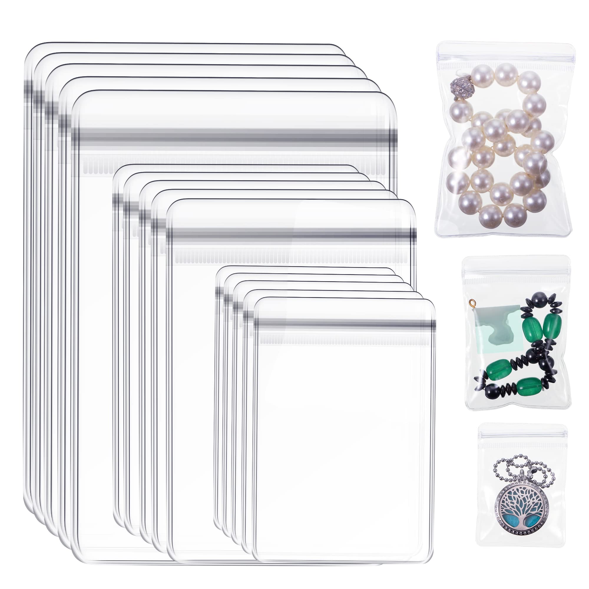 Clabby 120 Pieces Clear Plastic Jewelry Bags, 3 Sizes, Clear | Mini Waterproof P