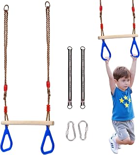 RedSwing Trapeze Swing Bar Rings, Swing Set Playground Accessories, Blue | Trapeze Bar for Kids with Adjustable Rope, Locking Straps, Outdoor Swing Set Playground Accessories