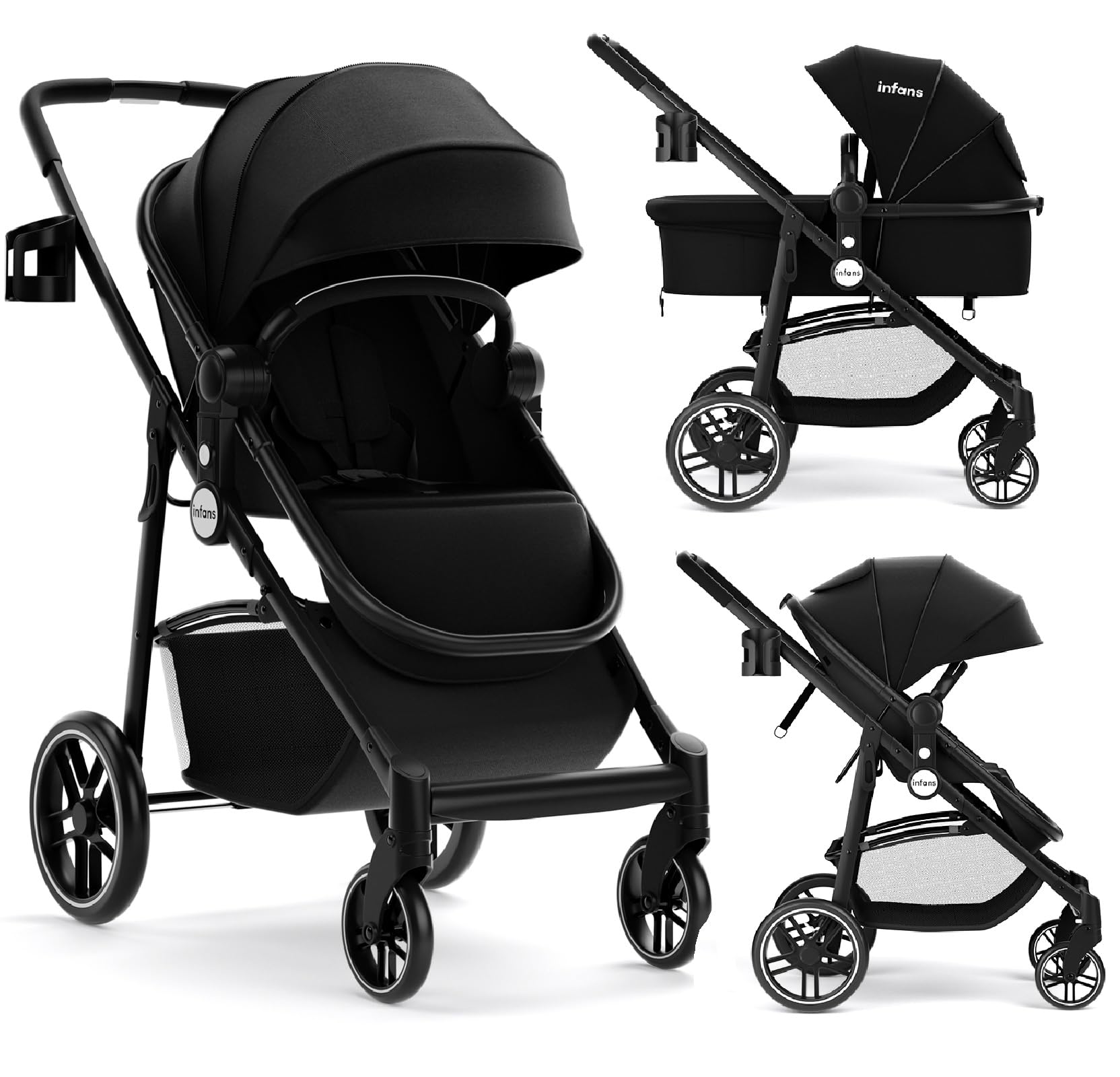 INFANS 2 in 1 Baby Stroller, High Landscape Infant Stroller & Reversible Bassine