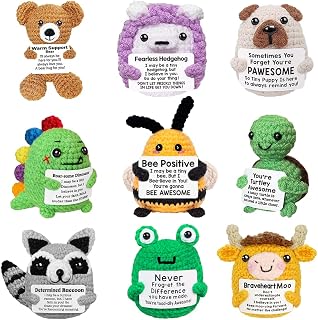 Positive Crochet Animals Bulk with Inspirational Support Messages Cards | 9PCS Mini Affirmation Crocheted Emotional Plushies for Women Men, Motivational Cheer Up Gifts, Christmas Stocking Stuffers