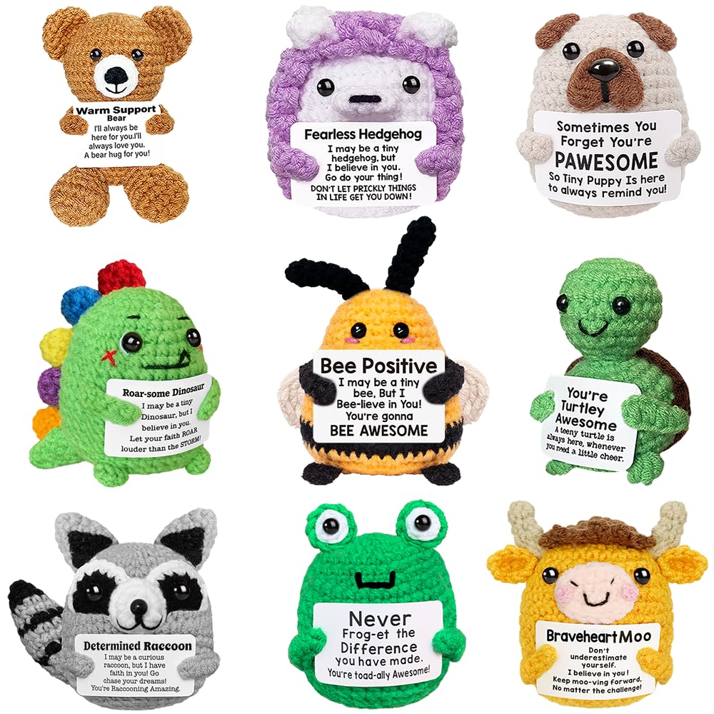 Positive Crochet Animals Bulk with Inspirational Support Messages Cards | 9PCS M