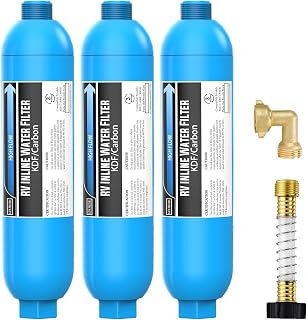 Lifefilter RV Water Filter with 90 Degree Elbow and Flexible Hose Protector
