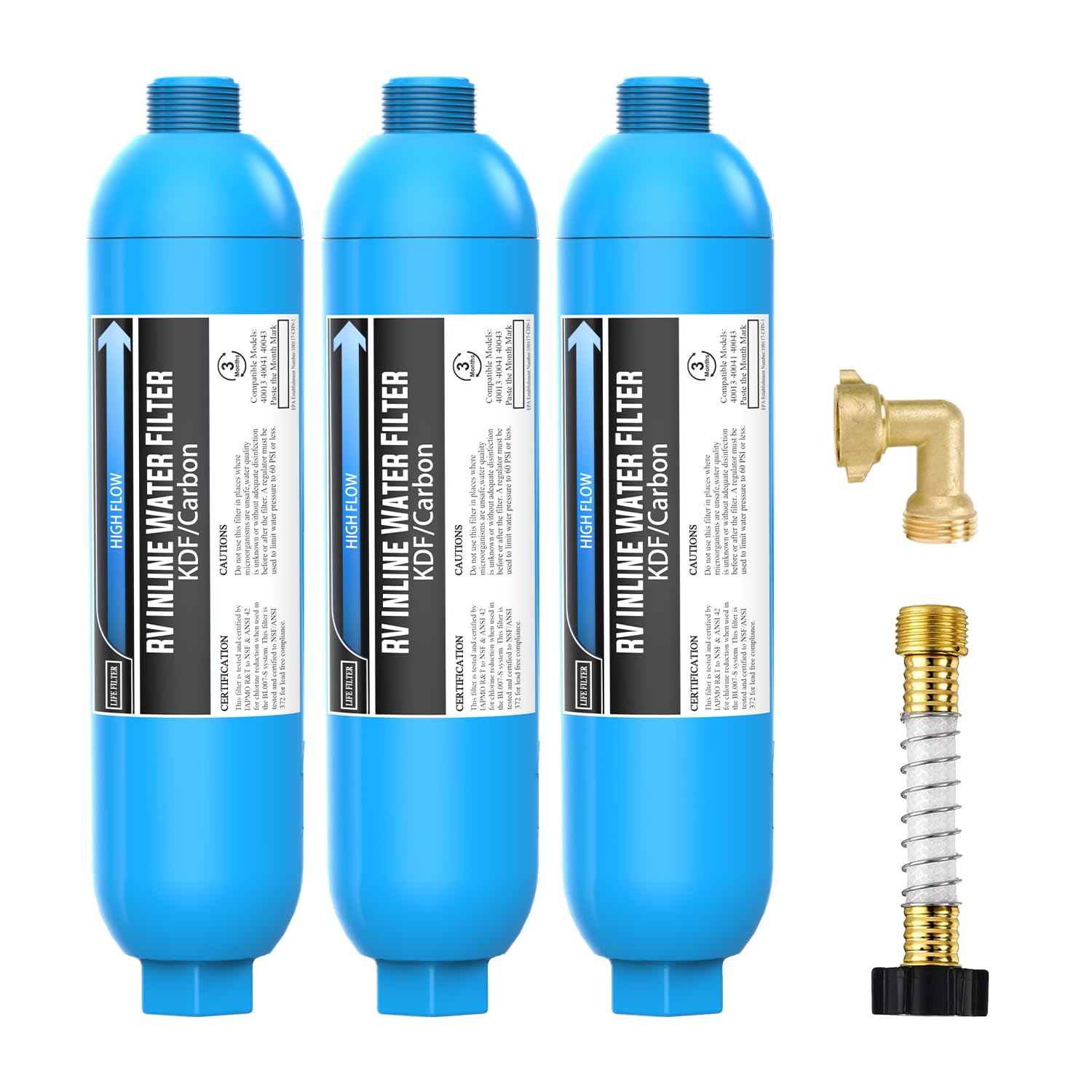 Lifefilter RV Water Filter with 90 Degree Elbow and Flexible Hose Protector