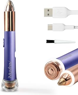 2-in-1 Eyebrow Trimmer and Facial Hair Remover for Women, Painless Electric Razor & Epilator with 18K Gold-Plated Heads, USB Rechargeable Portable Shaver with 360° LED Light for Face, Lip, Chin