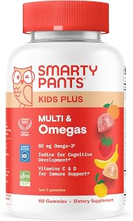 SmartyPants Kids Multivitamin Gummies, Vitamin D & C, Omega 3, Zinc, 60 Ct | Vitamins B12, B6, A, K, Biotin, Iodine, Gluten Free, Clean Label, 30 Day Supply