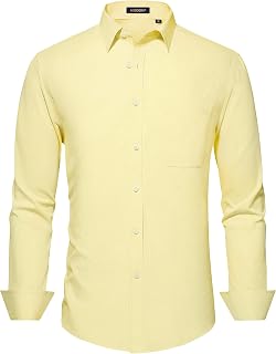 HISDERN Mens Dress Shirts Long Sleeve Button Down Casual Shirts for Men Inner Contrast Formal Business Tuxedo Wedding Shirt