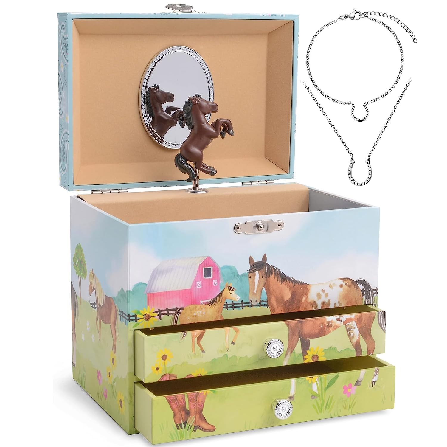 Jewelkeeper® Musical Horse Jewelry Box Gift Set for Girls | Kids Music Box with 