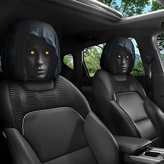 2-Pack Big Eye Mysterious Man Car Headrest Covers, Stretchable Universal Funny 2D Head Rest Pillow Protector for Cars, Suvs