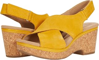 Clarks Women's Giselle Cove Wedge Sandal, Golden Yellow Leather, 9.5