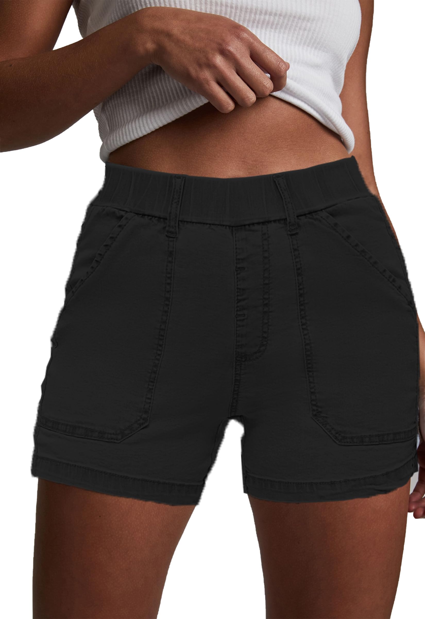 HVEPUO Womens Jean Shorts Elastic High Waisted Summer Stretchy Casual Tummy Cont