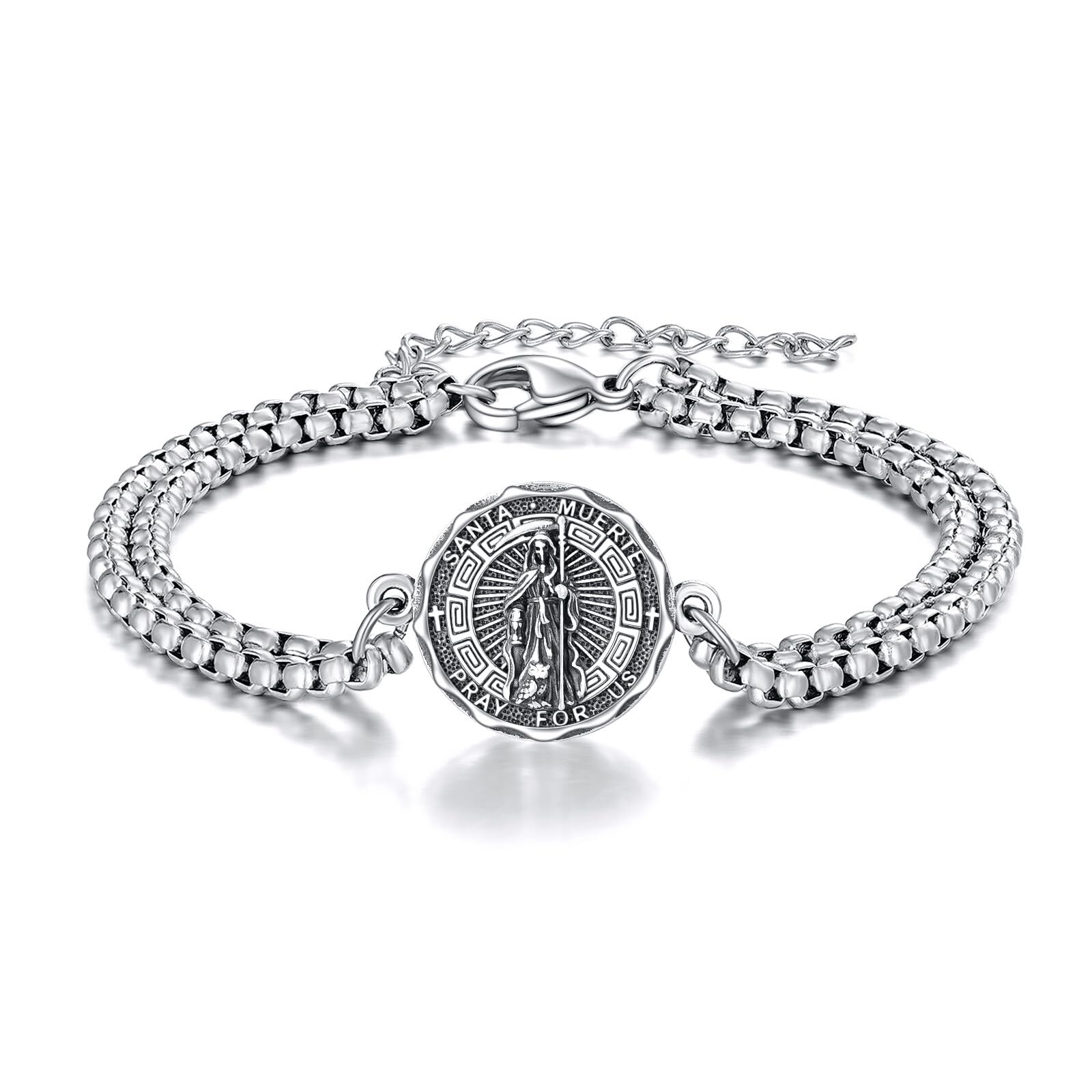 YFN Santa Muerte Bracelet Sterling Silver Religious Protector Bracelet Santa Mue