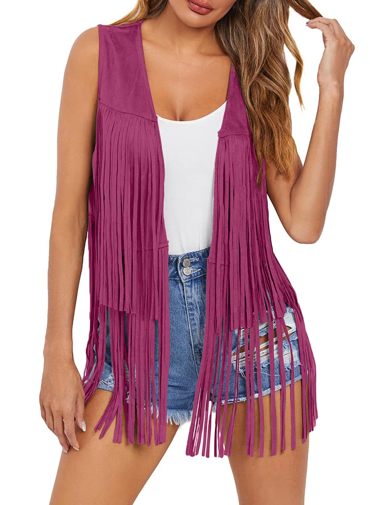 Dokotoo Womens Fringe Vest 70s Hippie Costume Sleeveless Cowgirl Western Outfits