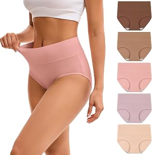 INNERSY Womens High Waisted Underwear Cotton Plus Size Ladies Panties 5-Pack