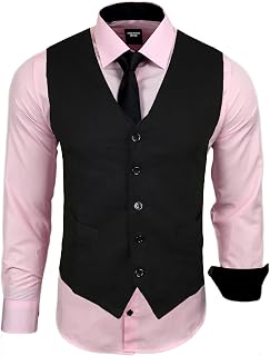 Subliminal Mode RN33 Men's Long Sleeve Shirt + Vest + Tie | Classic Fit | Comfortable and Easy to Wash | Ideal for Office and Casual Outings
