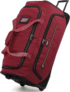 Large Rolling Duffle Bag with Wheels and Handle 85L 74cm Travel Duffel Bag for Men Women with Shoe Compartment & Wet Pocket, 2 Wheeled Checked Luggage for Business Travel Long Trips, Red