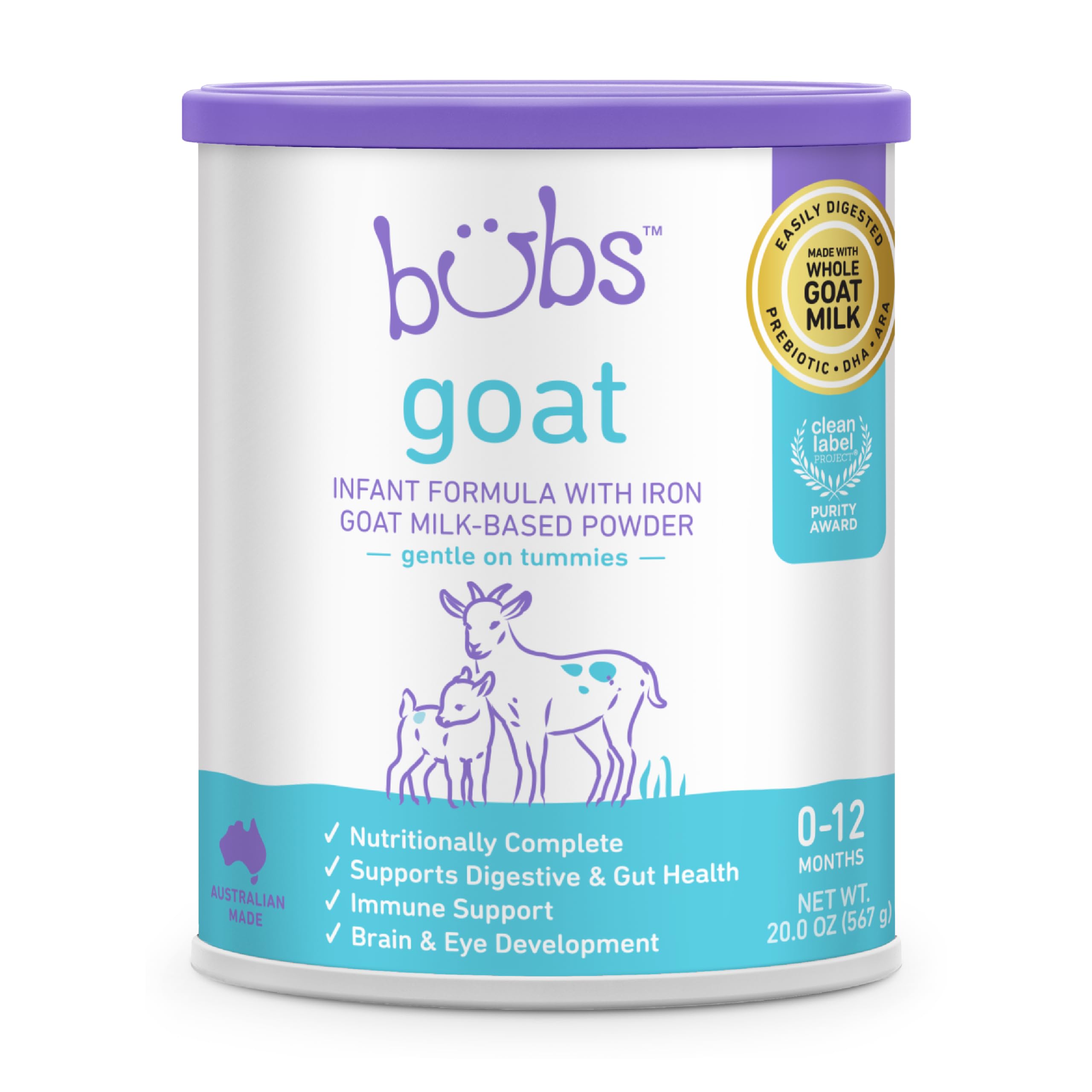 Bubs Whole Goat Milk Infant Formula for 0-12 Months, Non-GMO Milk, 20 oz | Goat 
