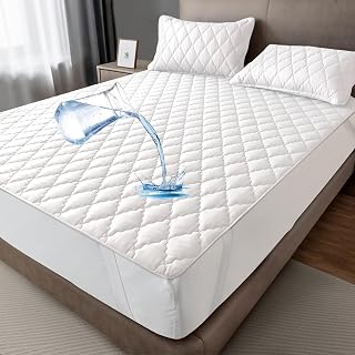 Protège-matelas imperméable 200x200cm, Housse de matelas respirante, Housse de matelas en microfibre, Protection de matelas imperméable pour incontinence lavable - Blanc
