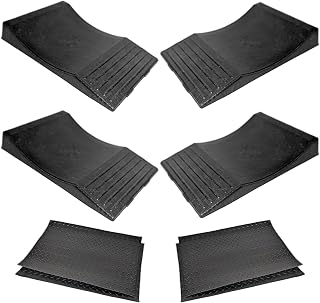 USA Made Extra-Wide Heavy-Duty Flat-Free Tire Ramps with 4 Thick Mats – Prevent Flat Spots During Long-Term Storage – Non-Slip HDPE Ramps Support 10 Tons – for Cars, RVs, Trucks – Set of 4
